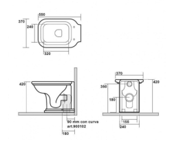 Kerasan Waldorf Czarna miska stojąca WC 411804 - rysunek techniczny