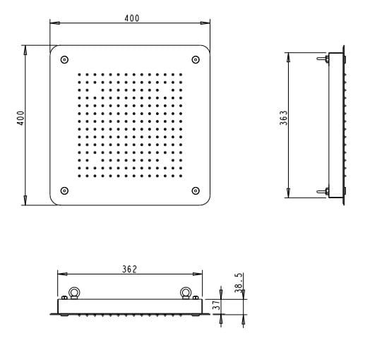 Deszczownica natryskowa kwadratowa 40x40 cm stal nierdzewna Sphera Rain SD4958403CR - rysunek techniczny