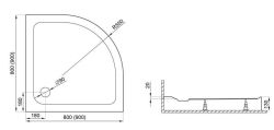 Brodzik półokrągły kompaktowy 90x90 cm Polimat Standard 00841 - rysunek techniczny