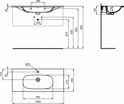 Umywalka meblowa 102x45 cm z powierzchniami bocznymi Ideal Standard Tesi T350801