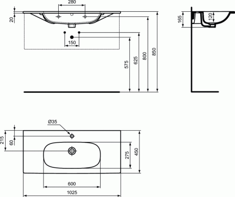 Przejdź do produktu Umywalka meblowa 102x45 cm z powierzchniami bocznymi Ideal Standard Tesi T350801