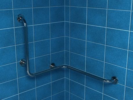 Przejdź do produktu Uchwyt łazienkowy dla osób niepełnosprawnych kątowy, poziomo-pionowy, prawy, ścienny 70x61x75 cm stal nierdzewna mat Makoinstal PSM 135P