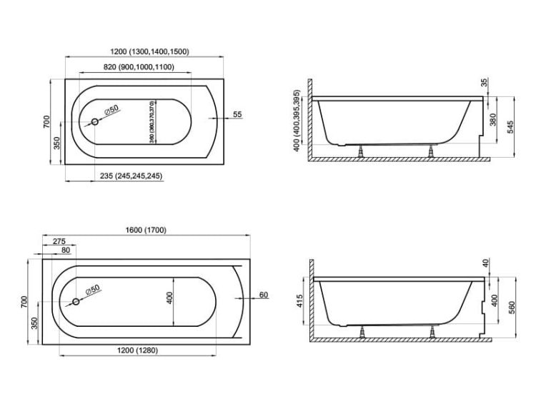 wanna 160x70 Polimat Cassic rysunek techniczny.jpg