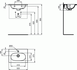 Umywalka meblowa 52x45 cm z powierzchniami bocznymi Ideal Standard Tesi T351101