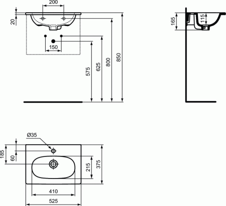 Przejdź do produktu Umywalka meblowa 52x45 cm z powierzchniami bocznymi Ideal Standard Tesi T351101