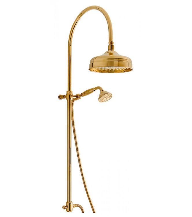 Złota kolumna natryskowa Retro z deszczownicą 20 cm, słuchawką prysznicową i baterią sterującą Giulini Parigi 7307/1162