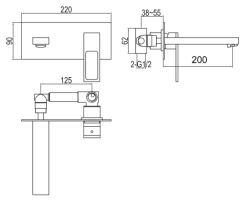 Bateria umywalkowa podtynkowa z wylewką 20 cm Kohlman Nexen QW188U chrom rys. tech.
