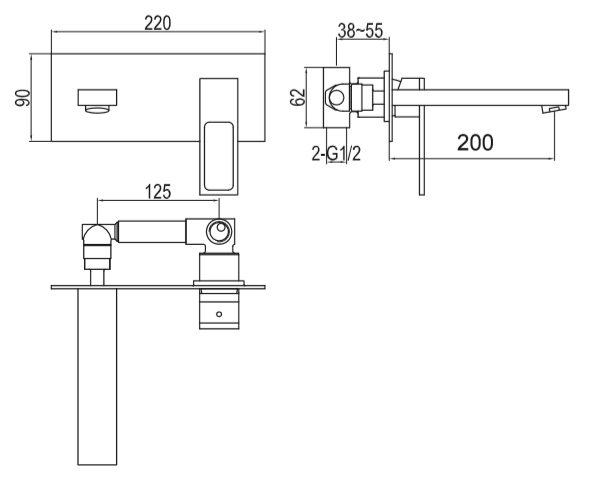 Bateria umywalkowa podtynkowa z wylewką 20 cm Kohlman Nexen QW188U chrom rys. tech.