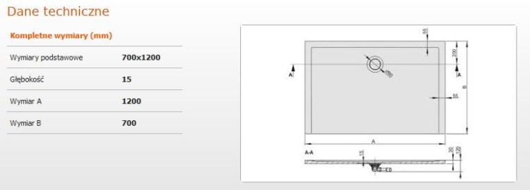 Brodzik prostokątny 70x120 cm Sanplast Space Mineral B-M/SPACE 645-290-0150-01-000