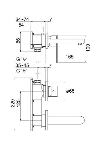 Bateria umywalkowa podtynkowa 2-otworowa Steinberg seria 170 chrom 1701804