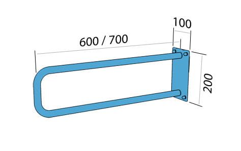 Uchwyt dla osób niepełnosprawnych 70 cm łukowy stały biały Makoinstal 32-UR 7s rys. tech.
