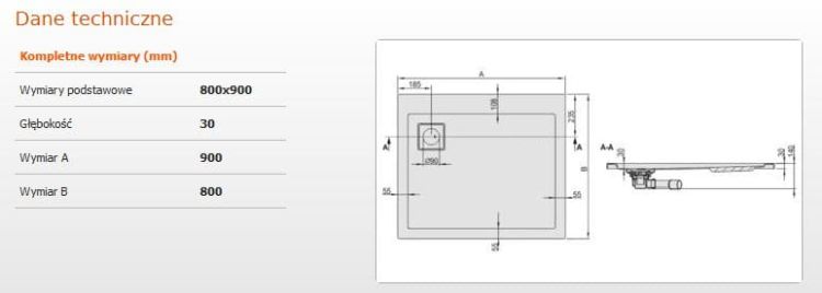 Brodzik prostokątny 80x90 cm Sanplast Space Line B/SPACE 615-110-0070-01-000