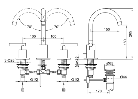 Przejdź do produktu Bateria umywalkowa 3-otworowa Kohlman Roxin QB200R chrom