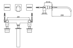 Bateria umywalkowa podtynkowa 3-otworowa Kohlman Axis QW193N chrom rys. tech.
