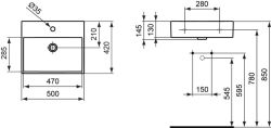 Umywalka naszafkowa 50x42 cm Ideal Standard Strada K077701 rysunek techniczny