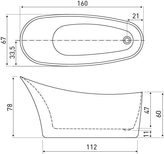 Wanna wolnostojąca 160x67 cm Kerra Maya rys.tech.