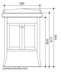 Szafka podumywalkowa 58x52 cm do umywalki 69 cm Kerasan Retro 735140 orzech rys.tech.