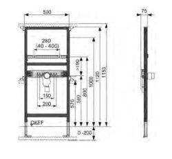 Stelaż montażowy pod umywalkę TECE - profil - z syfonem podtynkowym 9310004 rys.tech.