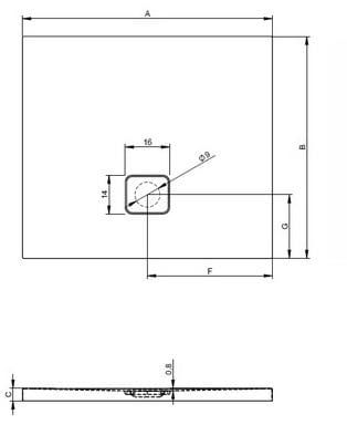 Brodzik prostokątny 90x80x4,5cm ultrapłaski Riho Basel DC12 biały model 402 rys.tech
