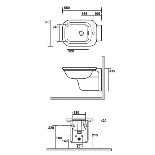 Kerasan Waldorf bidet wiszący bronzo 4125K3 - rysunek techniczny