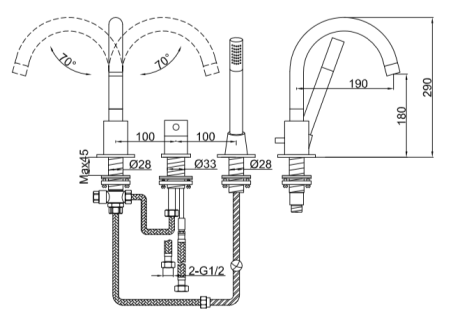 Przejdź do produktu Bateria wannowa 3-otworowa Kohlman Roxin QB241R chrom
