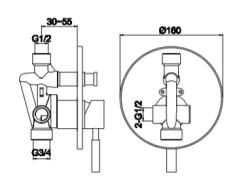 Bateria podtynkowa Kohlman Roxin QW210R chrom rys. tech.