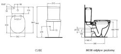 Kompakt WC Cube z deską wolnoopadającą, odpływ poziomy Ideal Standard Connect Arc E803601+E797001+E712701 rysunek techniczny