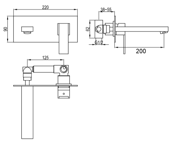 Bateria umywalkowa podtynkowa z wylewką 20 cm Kohlman Excelent QW188H chrom rys. tech.