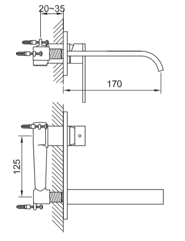  Bateria umywalkowa podtynkowa Kohlman Nexen z 17 cm wylewką S SQW185U chrom rys. tech.