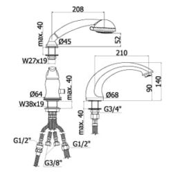 Bateria wannowa 3-otworowa Paffoni Flavia FA045CR