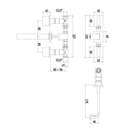 Bateria umywalkowa podtynkowa Paffoni Level LEP003CR rysunek techniczny