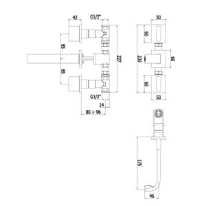 Bateria umywalkowa podtynkowa Paffoni Level LEP003CR rysunek techniczny