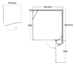 Kabina prysznicowa kwadratowa 90x90x195 cm Besco Viva 90P/L rys. tech.