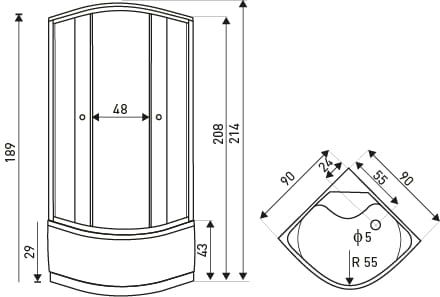 Kabina prysznicowa półokrągła 90x90 cm Kerra Paulina 90 z hydromasażem rys.tech.