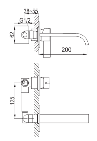 Bateria umywalkowa podtynkowa z wylewką 20 cm Kohlman Dexame QW183D chrom rys. tech.