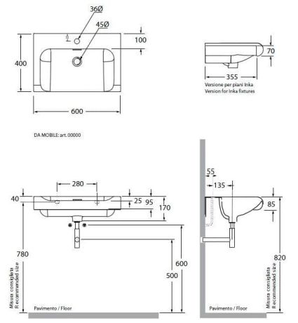 Przejdź do produktu Kerasan Agua Libre Inka umywalka półblatowa 60x40x35,5 cm czarny błyszczący 341104