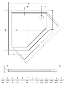 Brodzik pięciokątny zintegrowany 90x90x3 cm Besco Bergo Slimline 