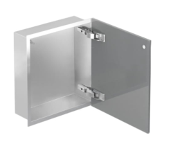 Szafka łazienkowa pod zabudowę 32,3x32,3x10 cm kołnierz Flat MCJ stal szczotkowana szkło białe F.PWD 300/10