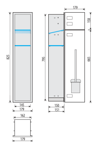 Schowek do szczotki i papieru toaletowego do zabudowy 18x82,5x15 cm stal nierdzewna kołnierz typu Flat MCJ F.PW2D WC 800