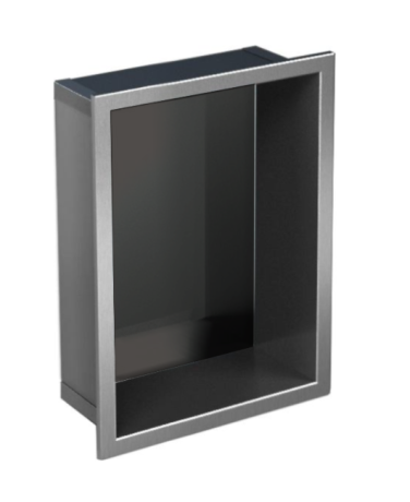 Przejdź do produktu Półka łazienkowa wnękowa do zabudowy 21,5x32,5x10 cm ze stali nierdzewnej z oświetleniem LED kołnierz typu Bend MCJ B.PWN LED 200/10