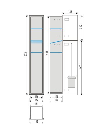 Przejdź do produktu Schowek podtynkowy WC do szczotki i papieru toaletowego, do zabudowy w ścianie 18x97,2x15 cm kołnierz typu Flat MCJ stal szlifowana, szkło białe F.PW2D WC 950