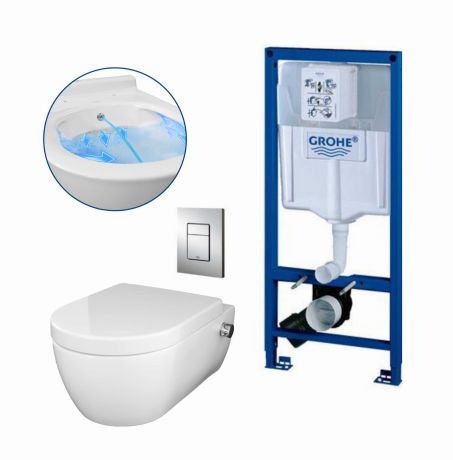 Przejdź do produktu Miska WC bezrantowa z funkcją bidetu 2w1 z deską w komplecie ze stelażem podtynkowym Grohe Rapid SL 5w1 Harmony MAN 3+Grohe