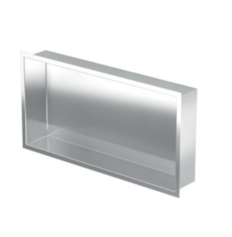 Półka łazienkowa wnękowa do zabudowy 62,3x32,3x10 cm ze stali nierdzewnej kołnierz typu Flat MCJ F.PWN 600/10