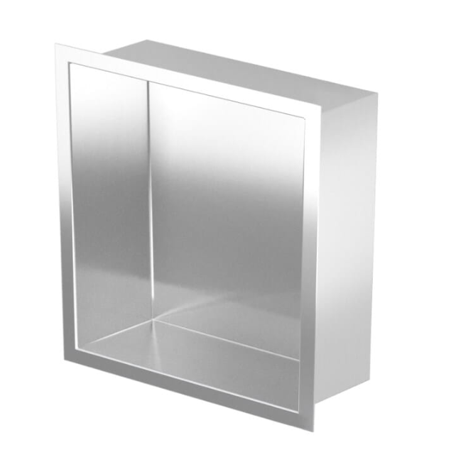 Półka łazienkowa wnękowa do zabudowy 32,3x32,3x10 cm ze stali nierdzewnej kołnierz typu Flat MCJ F.PWN 300/10