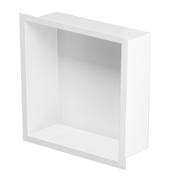 Półka łazienkowa wnękowa do zabudowy 32,3x32,3x10 cm ze stali nierdzewnej lakierowanej kolor biały typu Flat MCJ F.PWN LWH 300/10