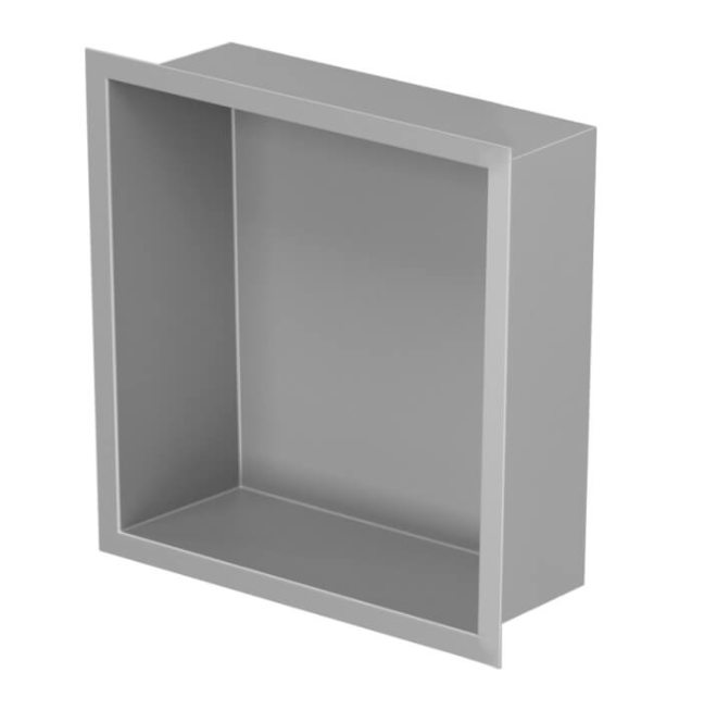 Półka łazienkowa wnękowa do zabudowy 32,3x32,3x10 cm ze stali nierdzewnej lakierowanej kolor szary typu Flat MCJ F.PWN LGR 300/10