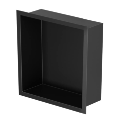Półka łazienkowa wnękowa do zabudowy 32,3x32,3x10 cm ze stali nierdzewnej lakierowanej kolor czarny typu Flat MCJ F.PWN LBL 300/10
