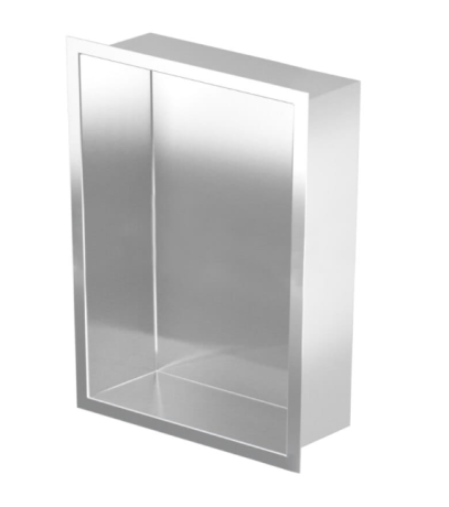 Przejdź do produktu Półka łazienkowa wnękowa do zabudowy 23,3x32,3x10 cm ze stali nierdzewnej kołnierz typu Flat MCJ F.PWN 200/10