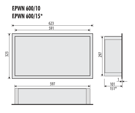 Przejdź do produktu Półka łazienkowa wnękowa do zabudowy 62,3x32,3x10 cm ze stali nierdzewnej lakierowana w kolorze białym kołnierz typu Flat MCJ F.PWN LWH 600/10