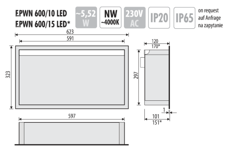 Przejdź do produktu Półka łazienkowa wnękowa do zabudowy 62,3x32,3x10 cm ze stali nierdzewnej z oświetleniem LED, kołnierz typu Flat MCJ F.PWN 600/10 LED